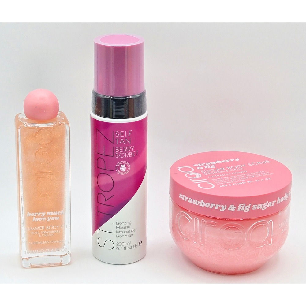 St. Tropez & Ciroa Body Scrub Mousse and Shimmer Oil Set 3pc Bundle